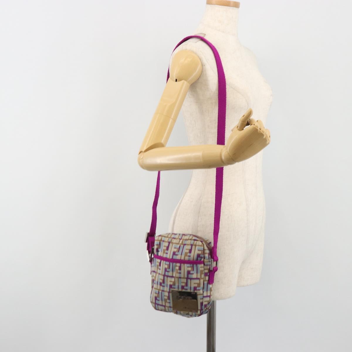 FENDI Zucca Canvas Shoulder Bag Purple Silver Auth BA14184