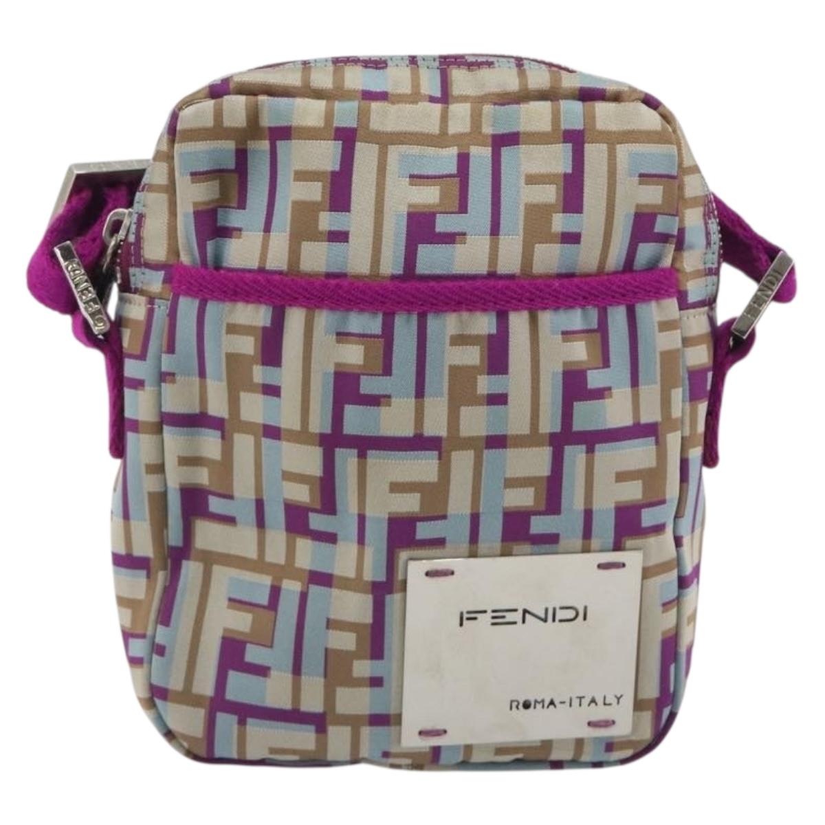FENDI Zucca Canvas Shoulder Bag Purple Silver Auth BA14184