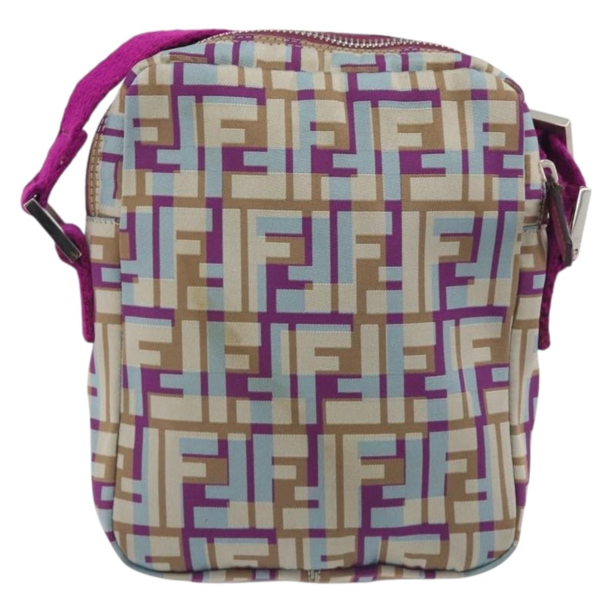FENDI Zucca Canvas Shoulder Bag Purple Silver Auth BA14184