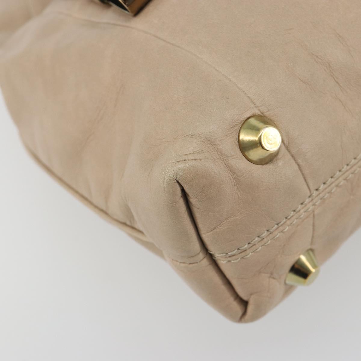 Chloe Victoria Hand Bag Leather 2way Beige Gold Auth BA14185A
