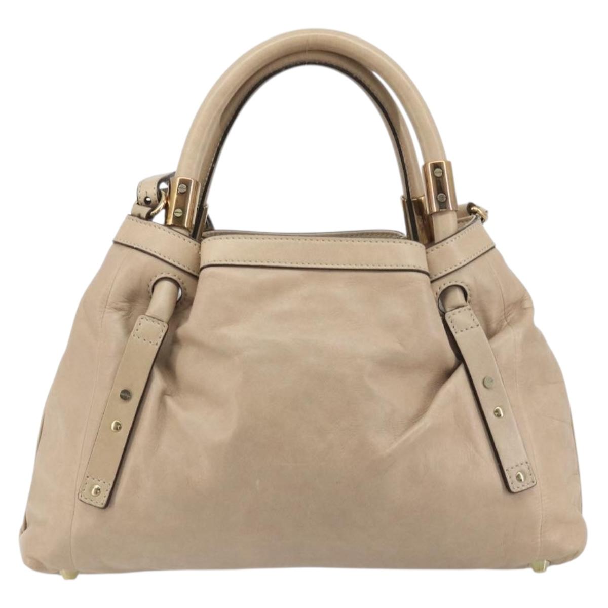 Chloe Victoria Hand Bag Leather 2way Beige Gold Auth BA14185A