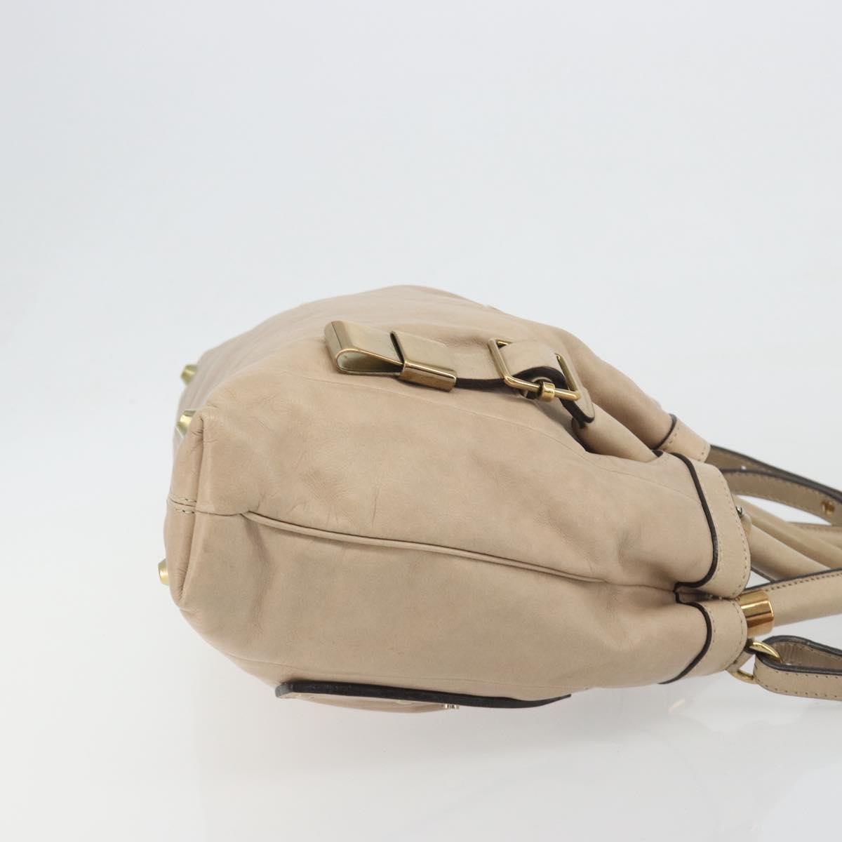 Chloe Victoria Hand Bag Leather 2way Beige Gold Auth BA14185A