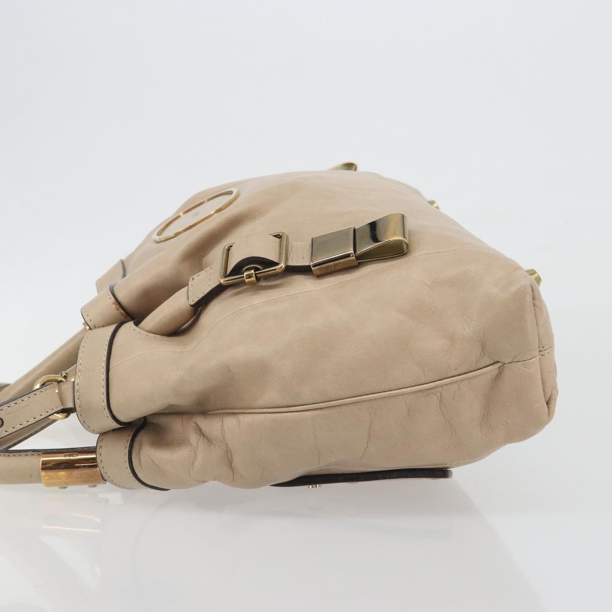 Chloe Victoria Hand Bag Leather 2way Beige Gold Auth BA14185A