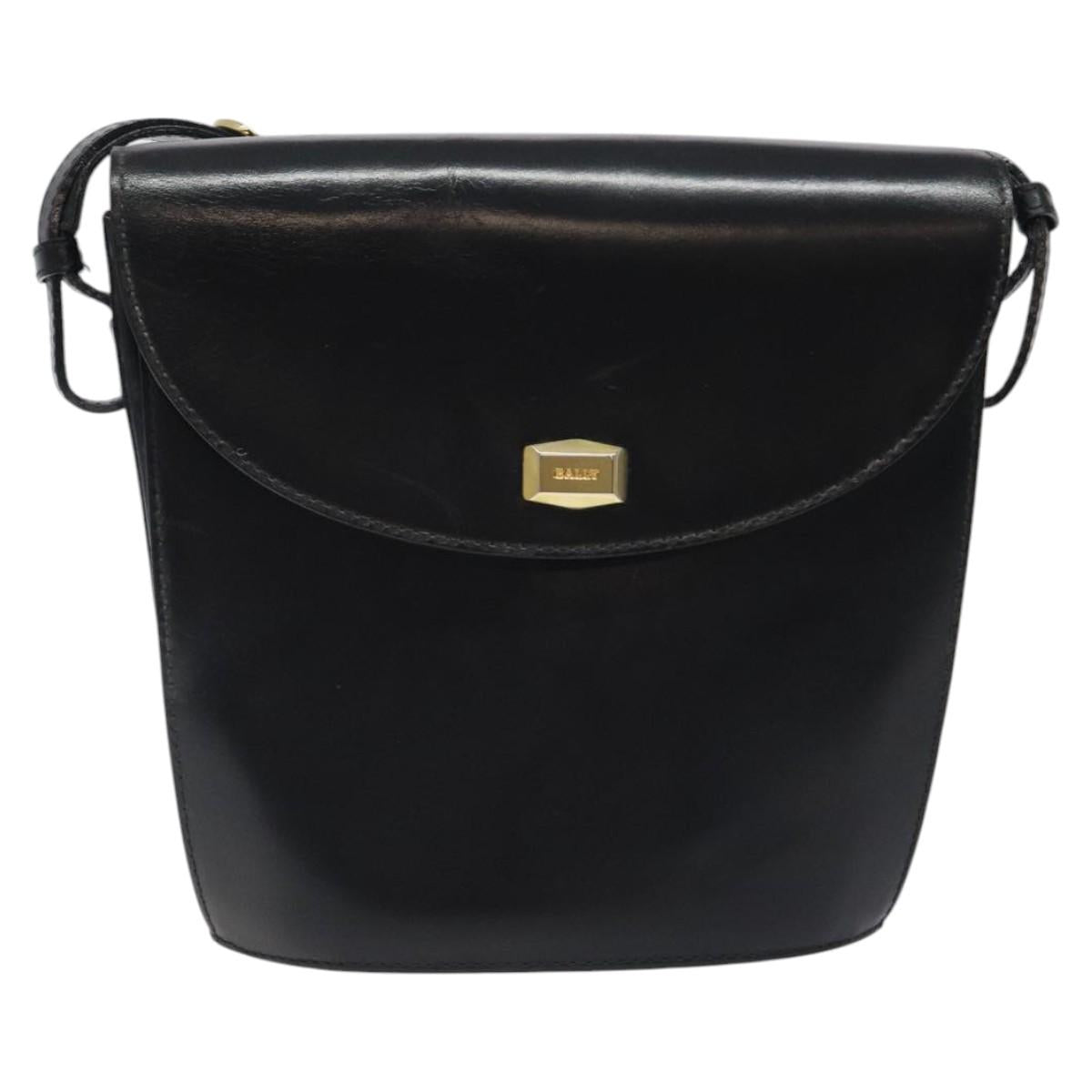 BALLY Shoulder Bag Leather Black Gold Auth BA1419