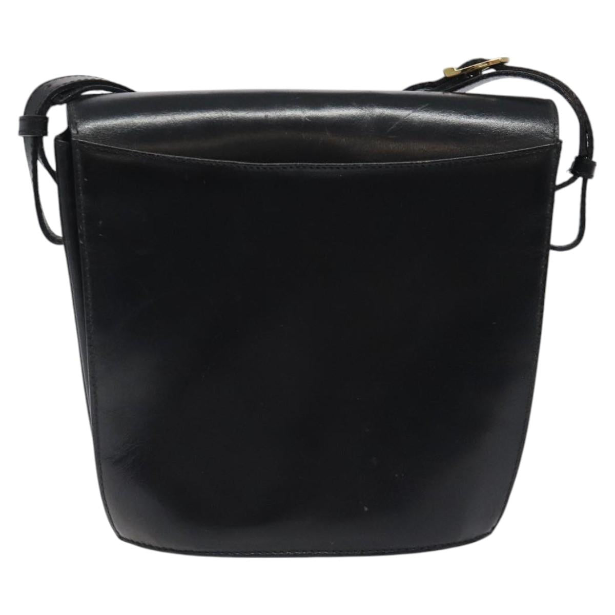 BALLY Shoulder Bag Leather Black Gold Auth BA1419