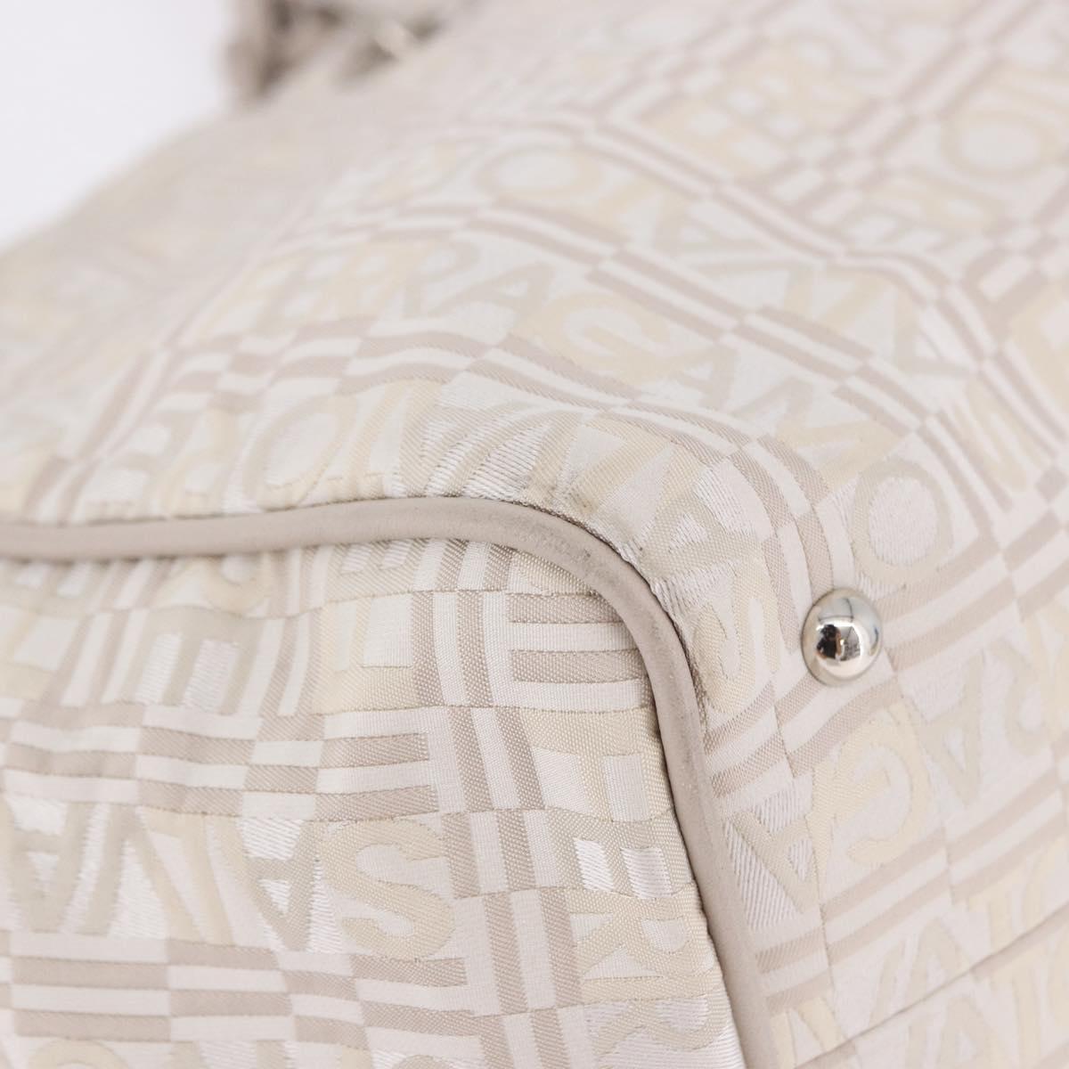 Salvatore Ferragamo Hand Bag Jacquard Ivory Silver Auth BA14190A