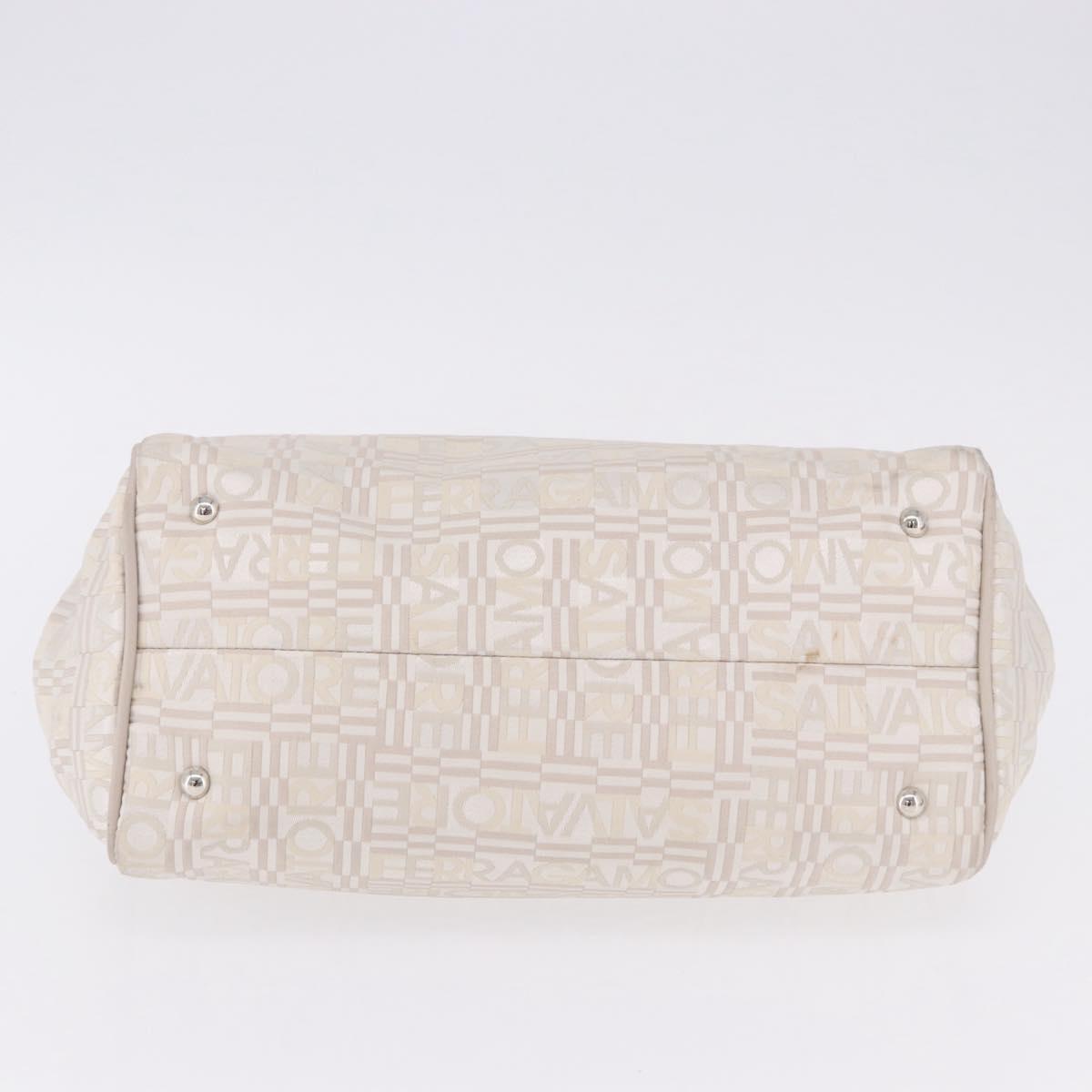 Salvatore Ferragamo Hand Bag Jacquard Ivory Silver Auth BA14190A