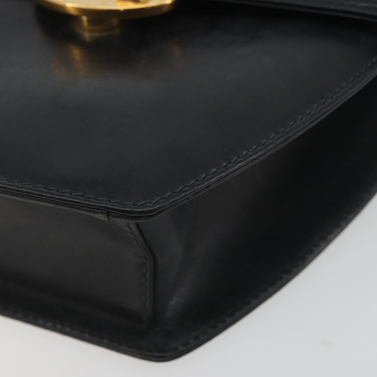 GUCCI Shoulder Bag Leather Black Gold Auth BA14193