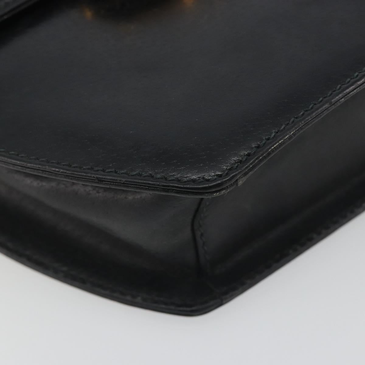 GUCCI Shoulder Bag Leather Black Gold Auth BA14193