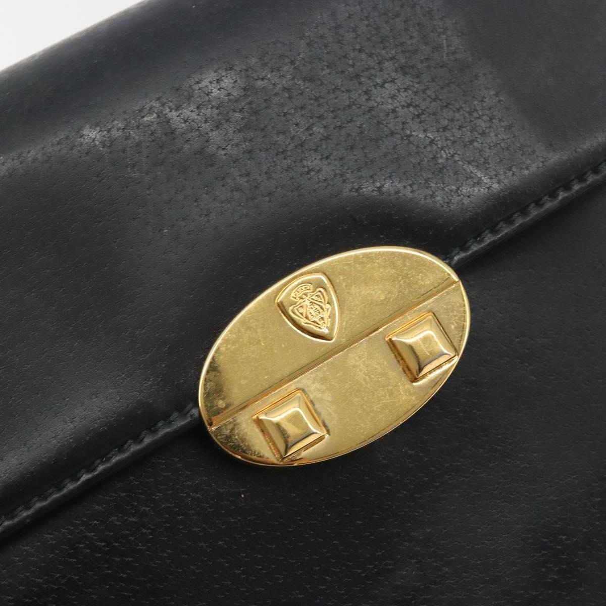 GUCCI Shoulder Bag Leather Black Gold Auth BA14193