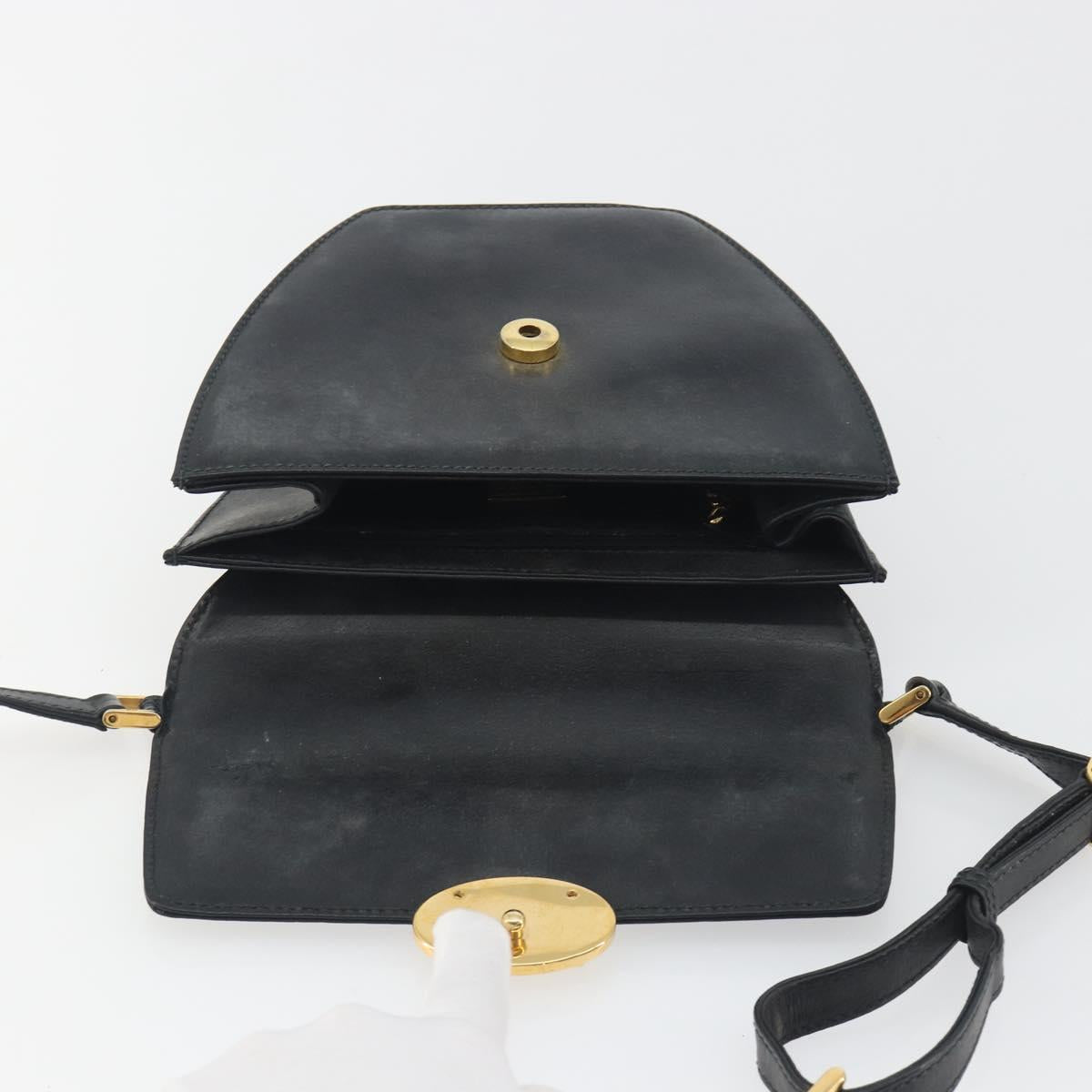 GUCCI Shoulder Bag Leather Black Gold Auth BA14193
