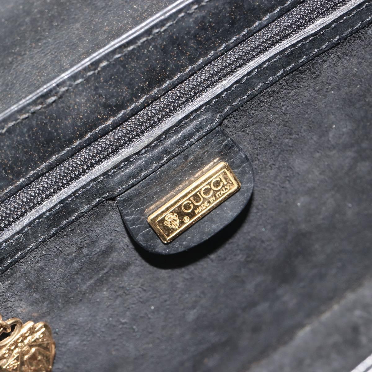 GUCCI Shoulder Bag Leather Black Gold Auth BA14193