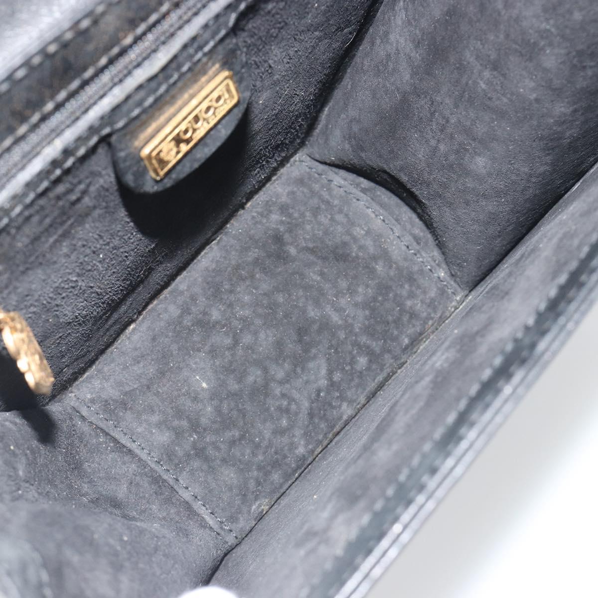 GUCCI Shoulder Bag Leather Black Gold Auth BA14193