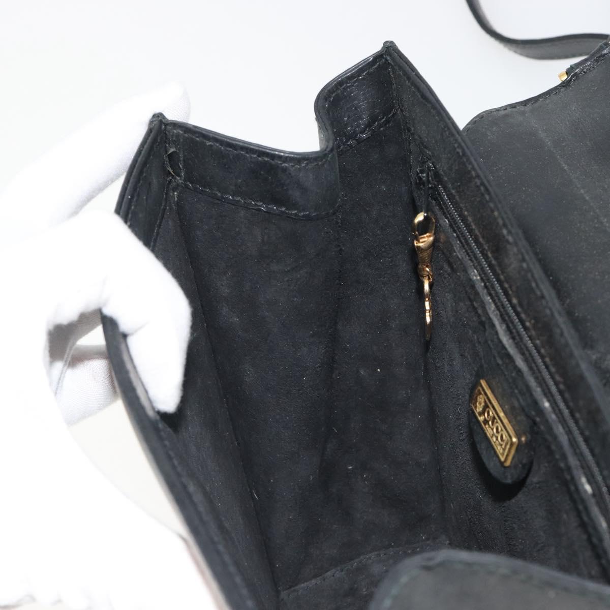 GUCCI Shoulder Bag Leather Black Gold Auth BA14193