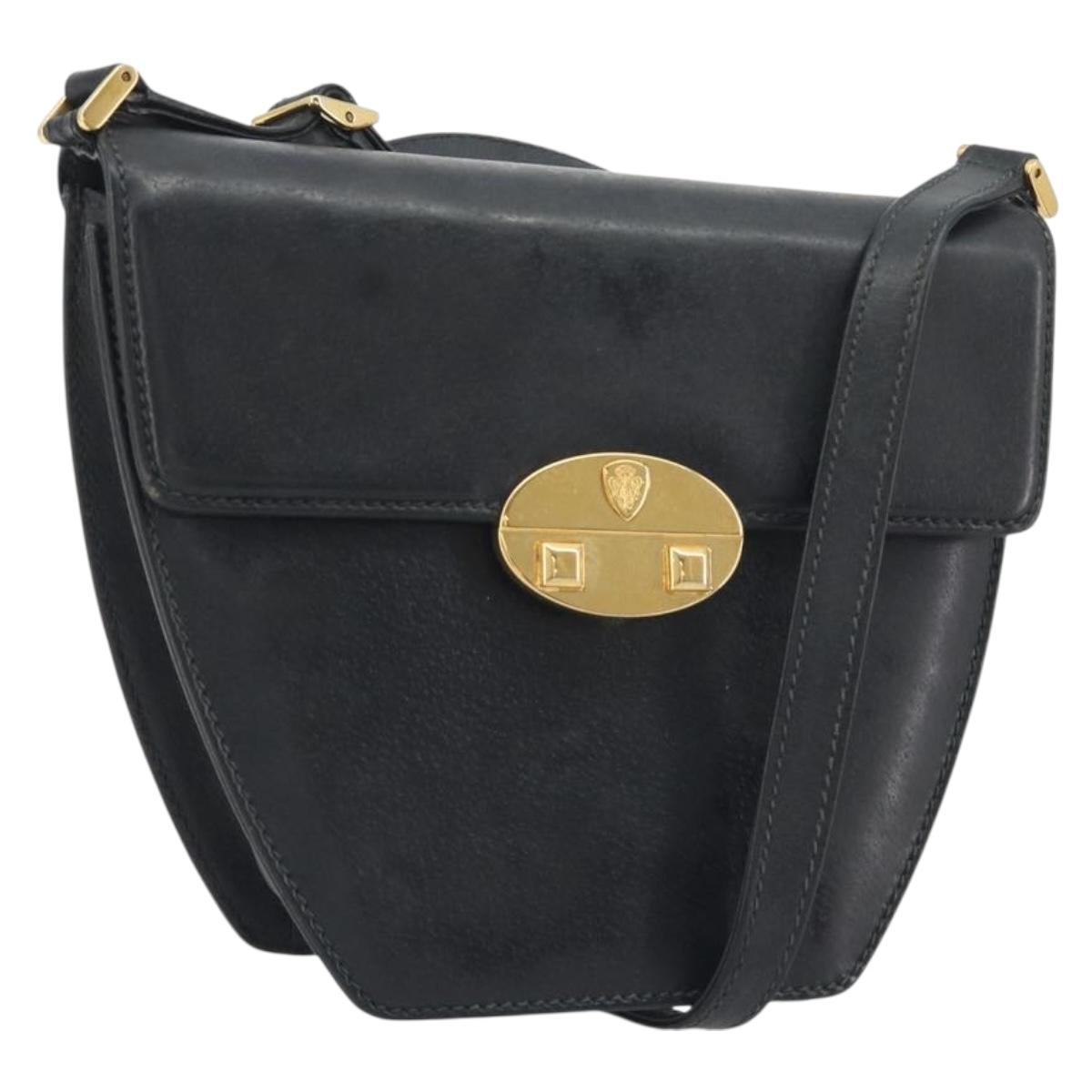GUCCI Shoulder Bag Leather Black Gold Auth BA14193
