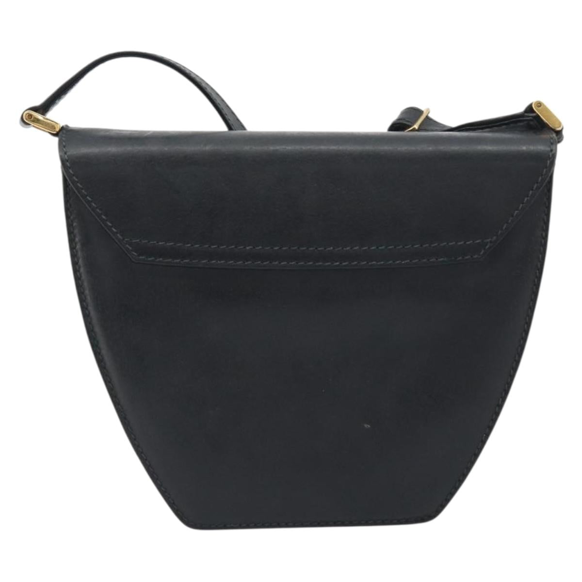 GUCCI Shoulder Bag Leather Black Gold Auth BA14193