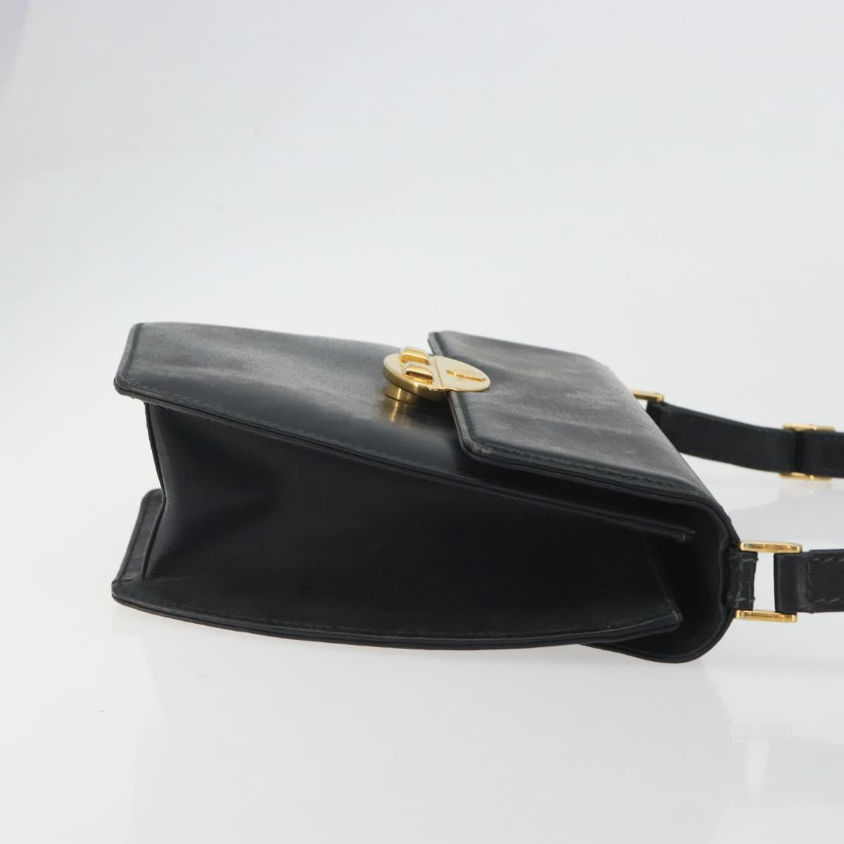 GUCCI Shoulder Bag Leather Black Gold Auth BA14193
