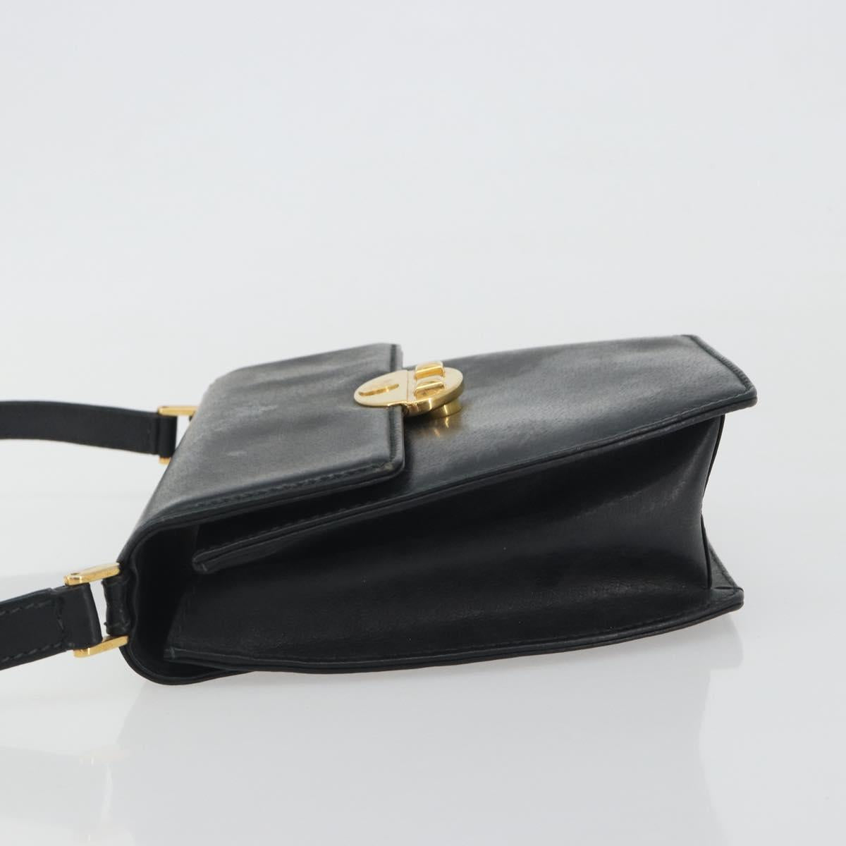 GUCCI Shoulder Bag Leather Black Gold Auth BA14193