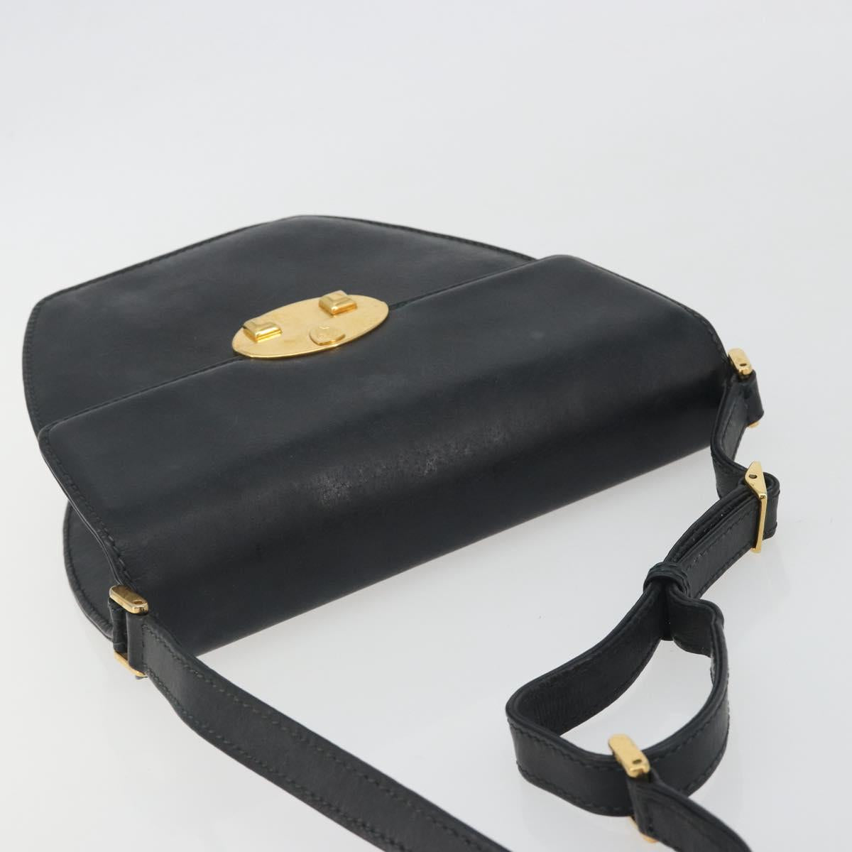 GUCCI Shoulder Bag Leather Black Gold Auth BA14193