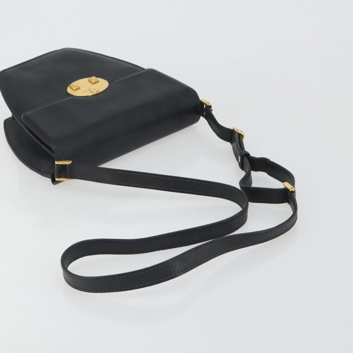 GUCCI Shoulder Bag Leather Black Gold Auth BA14193