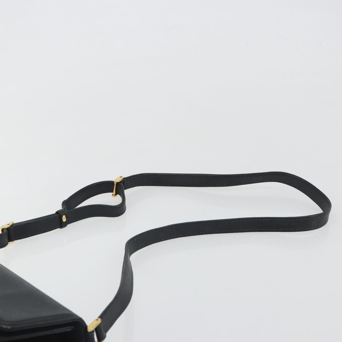 GUCCI Shoulder Bag Leather Black Gold Auth BA14193