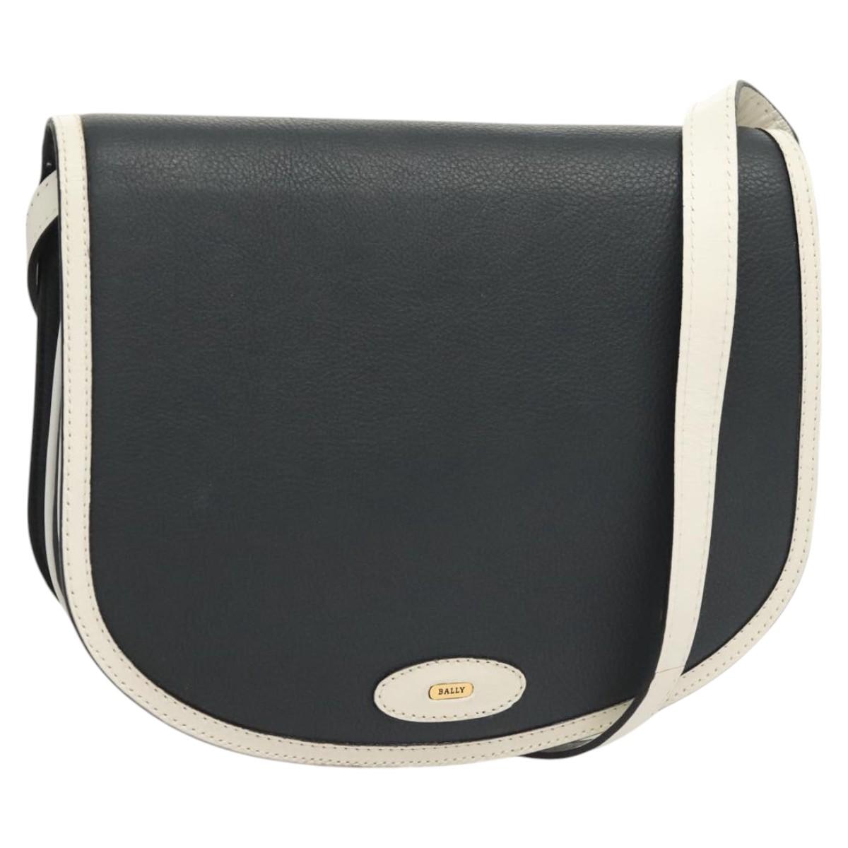 BALLY Shoulder Bag Leather Navy Gold Auth BA1420