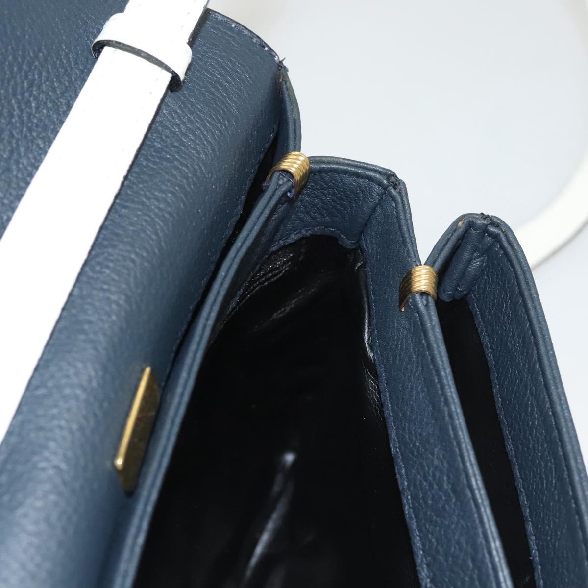 BALLY Shoulder Bag Leather Navy Gold Auth BA1420