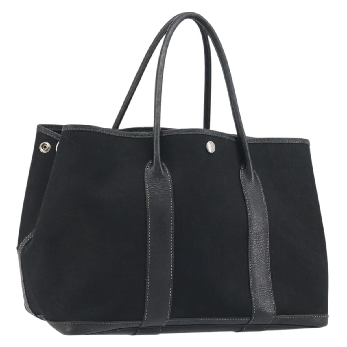HERMES Garden Party PM Hand Bag Canvas Black Silver Auth BA14200
