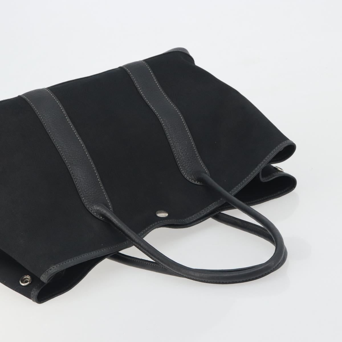 HERMES Garden Party PM Hand Bag Canvas Black Silver Auth BA14200