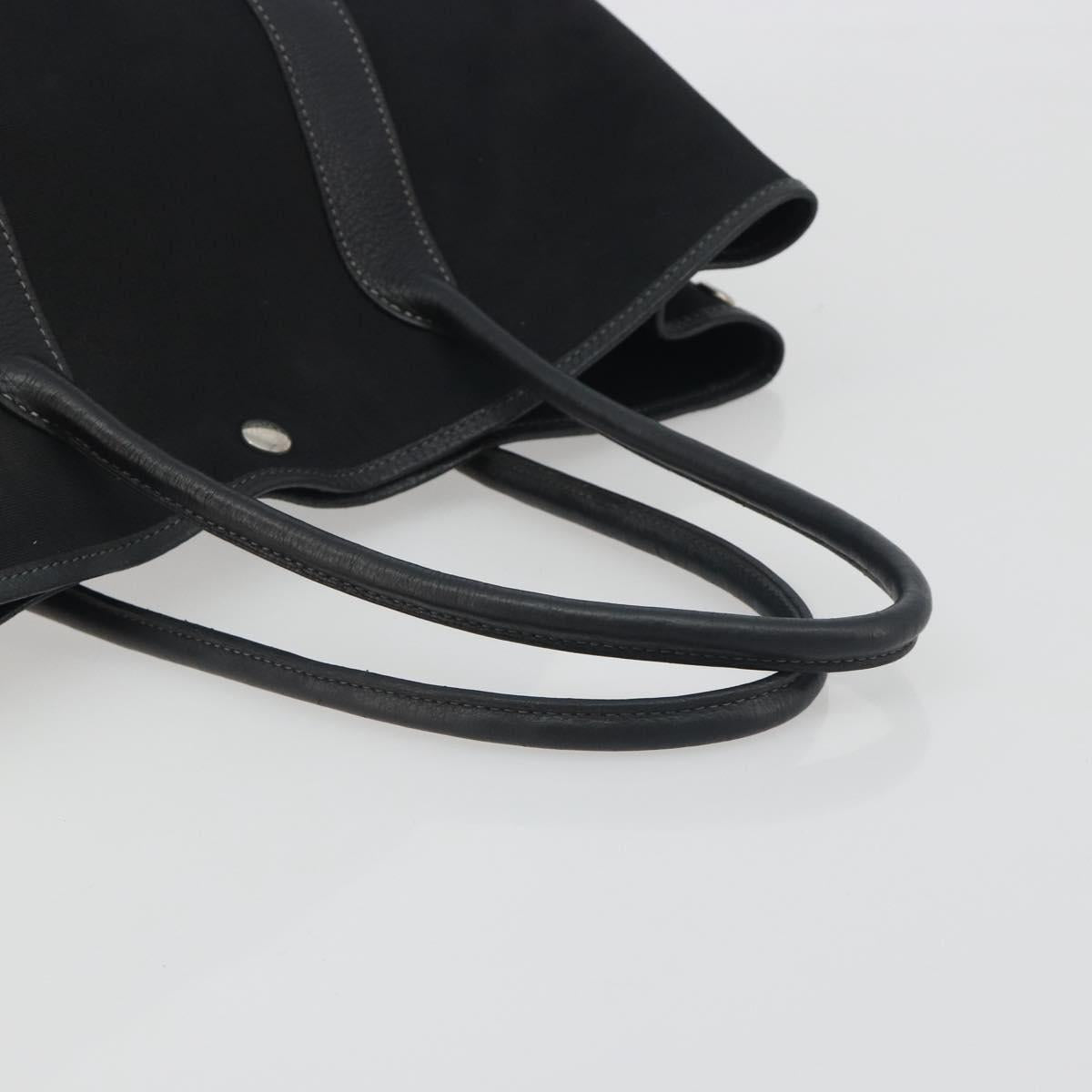 HERMES Garden Party PM Hand Bag Canvas Black Silver Auth BA14200