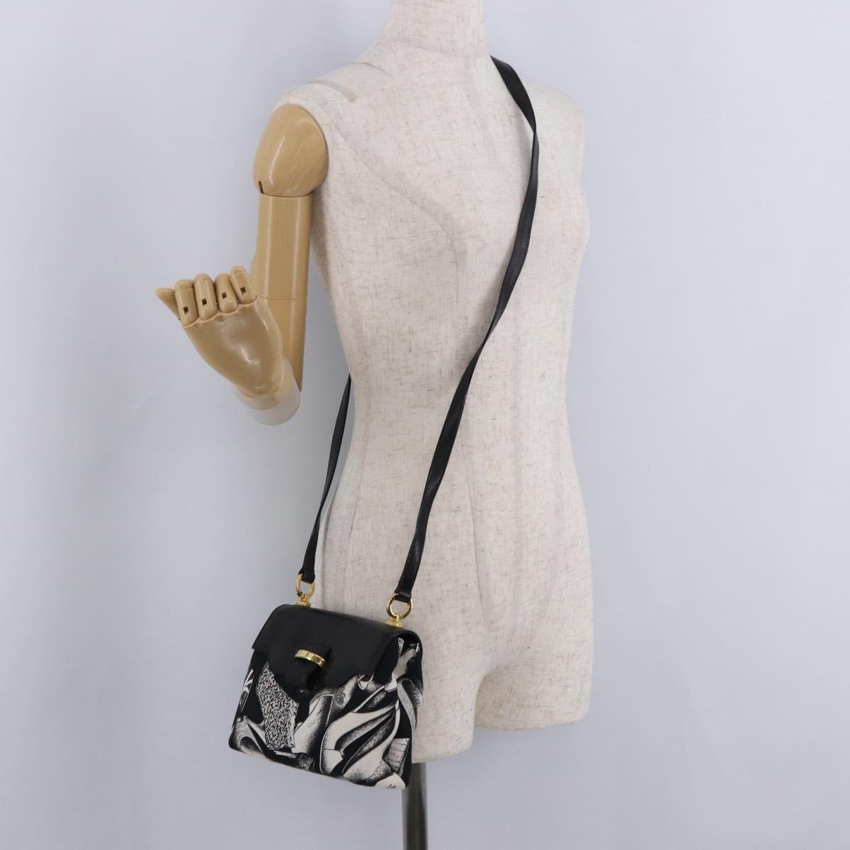 Salvatore Ferragamo Shoulder Bag Canvas Black Gold Auth BA14201A