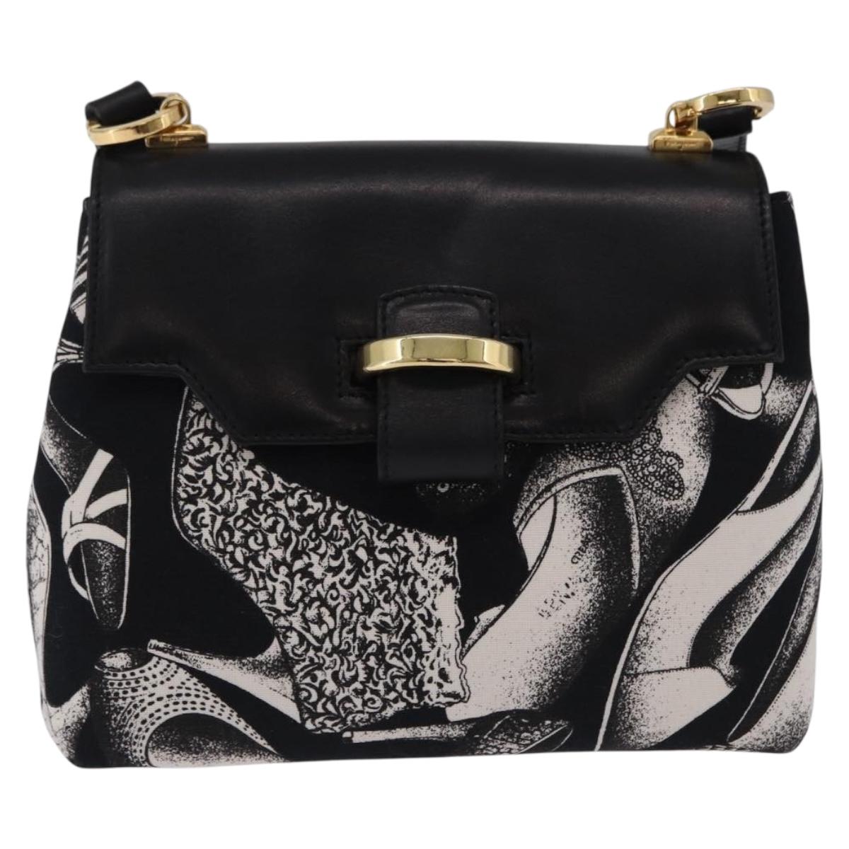 Salvatore Ferragamo Shoulder Bag Canvas Black Gold Auth BA14201A