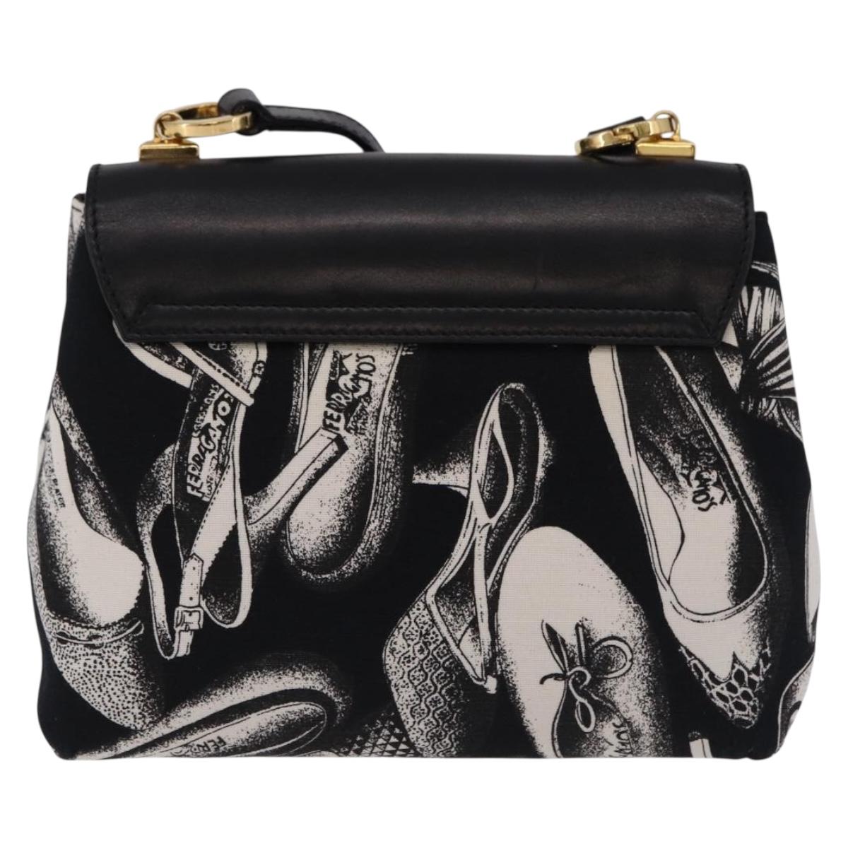Salvatore Ferragamo Shoulder Bag Canvas Black Gold Auth BA14201A
