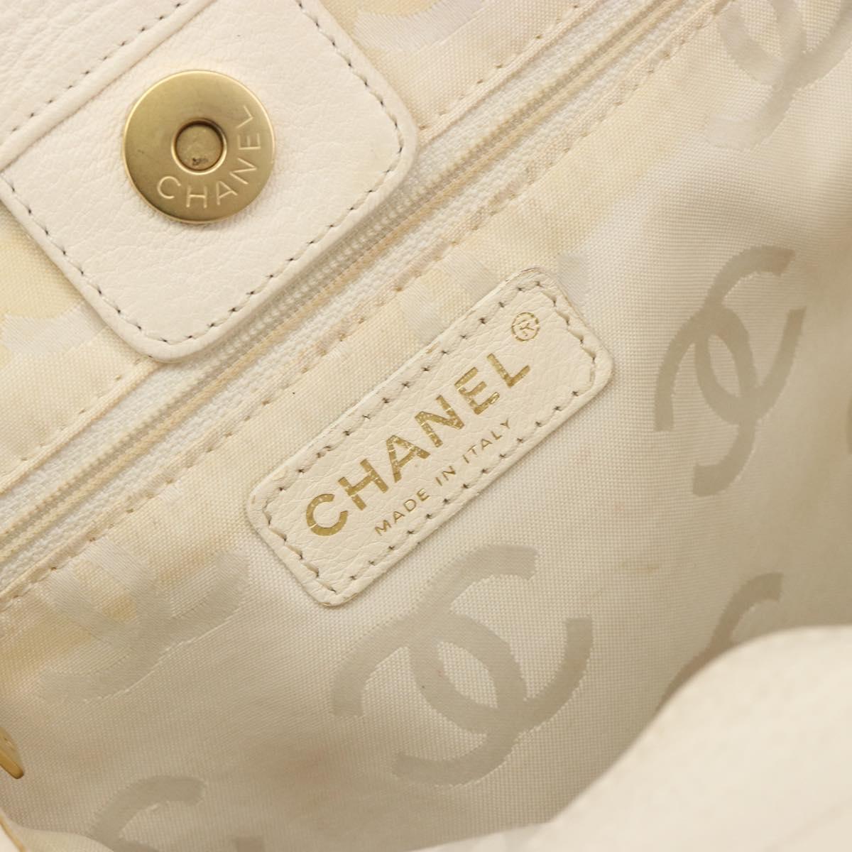 CHANEL Hand Bag Leather White Gold CC Auth BA14202A