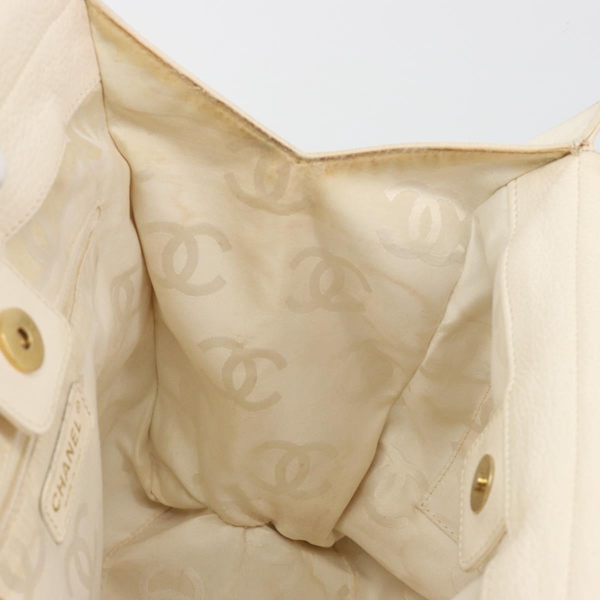 CHANEL Hand Bag Leather White Gold CC Auth BA14202A
