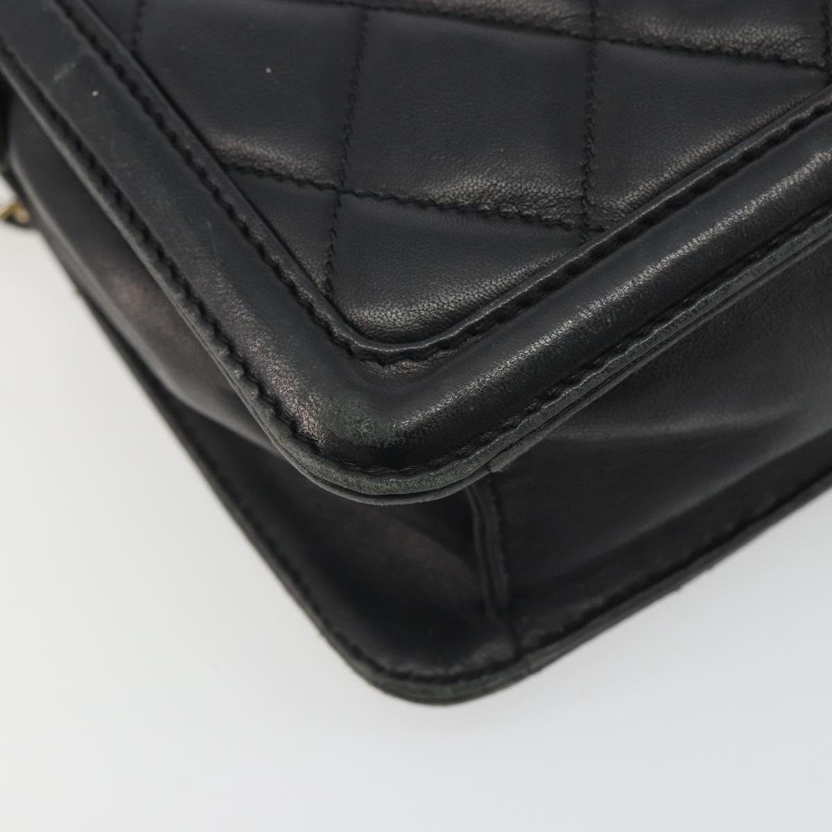 CHANEL Matelasse Chain Shoulder Bag Lamb Skin Black Gold CC Auth BA14203A