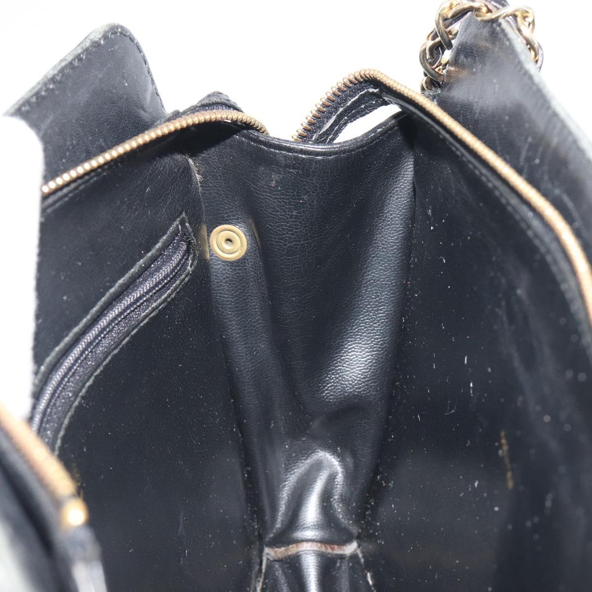 CHANEL Matelasse Chain Shoulder Bag Lamb Skin Black Gold CC Auth BA14203A