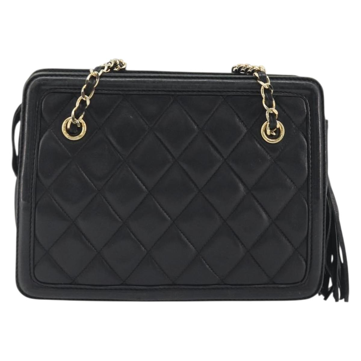 CHANEL Matelasse Chain Shoulder Bag Lamb Skin Black Gold CC Auth BA14203A