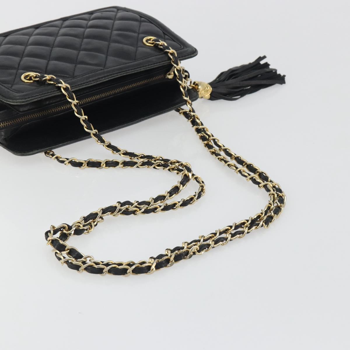 CHANEL Matelasse Chain Shoulder Bag Lamb Skin Black Gold CC Auth BA14203A