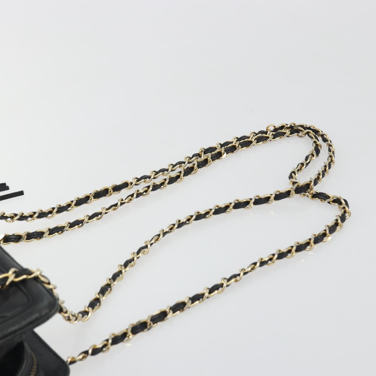 CHANEL Matelasse Chain Shoulder Bag Lamb Skin Black Gold CC Auth BA14203A