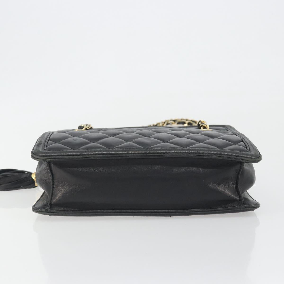 CHANEL Matelasse Chain Shoulder Bag Lamb Skin Black Gold CC Auth BA14203A