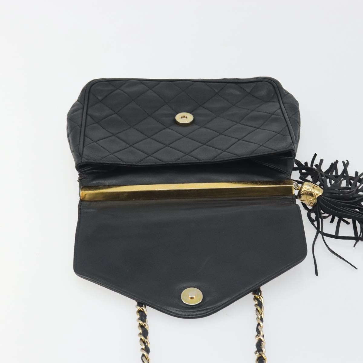 CHANEL Matelasse Chain Shoulder Bag Lamb Skin Black Gold CC Auth BA14204