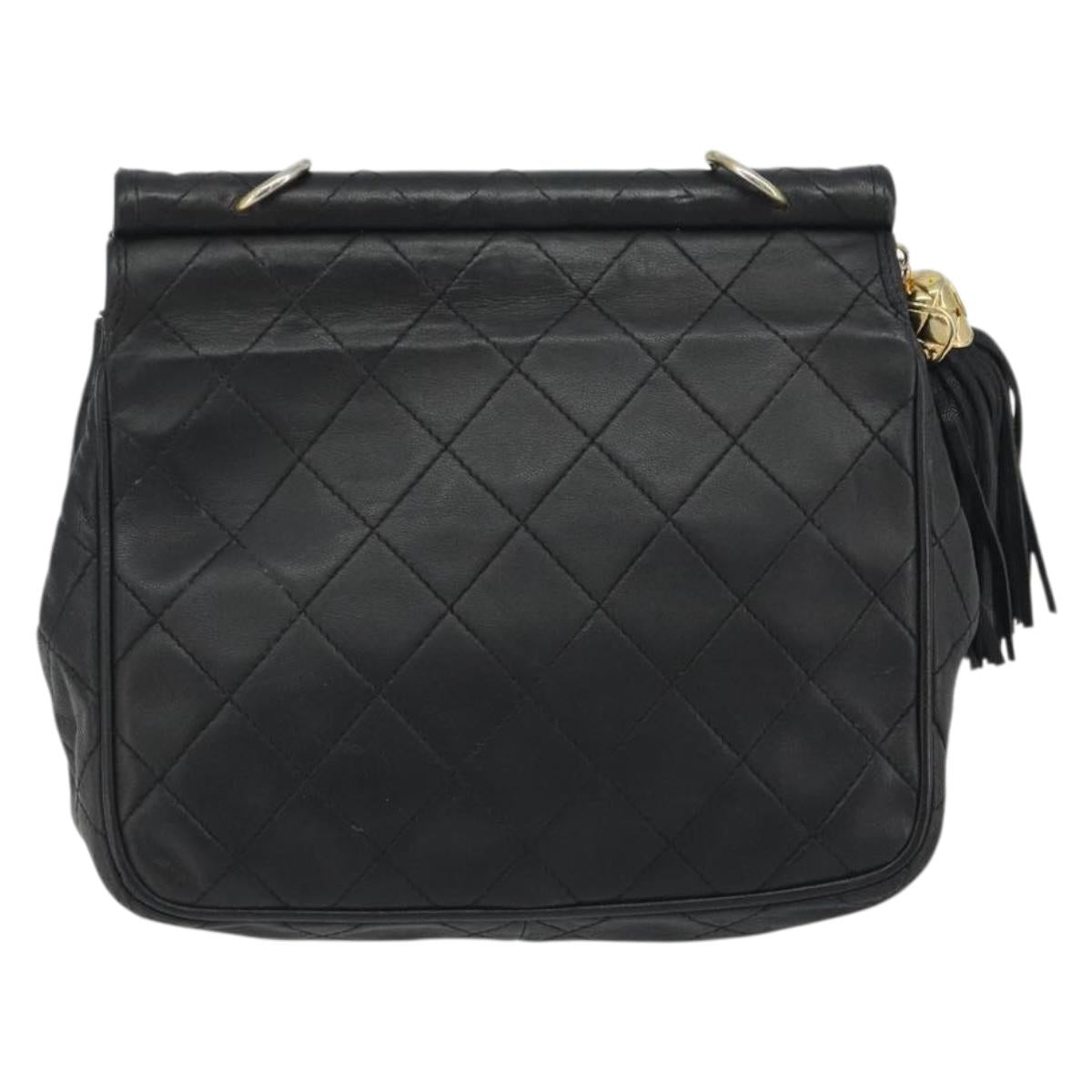 CHANEL Matelasse Chain Shoulder Bag Lamb Skin Black Gold CC Auth BA14204