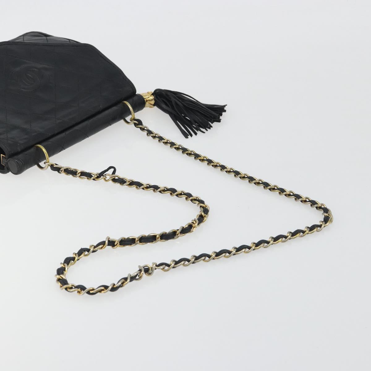 CHANEL Matelasse Chain Shoulder Bag Lamb Skin Black Gold CC Auth BA14204