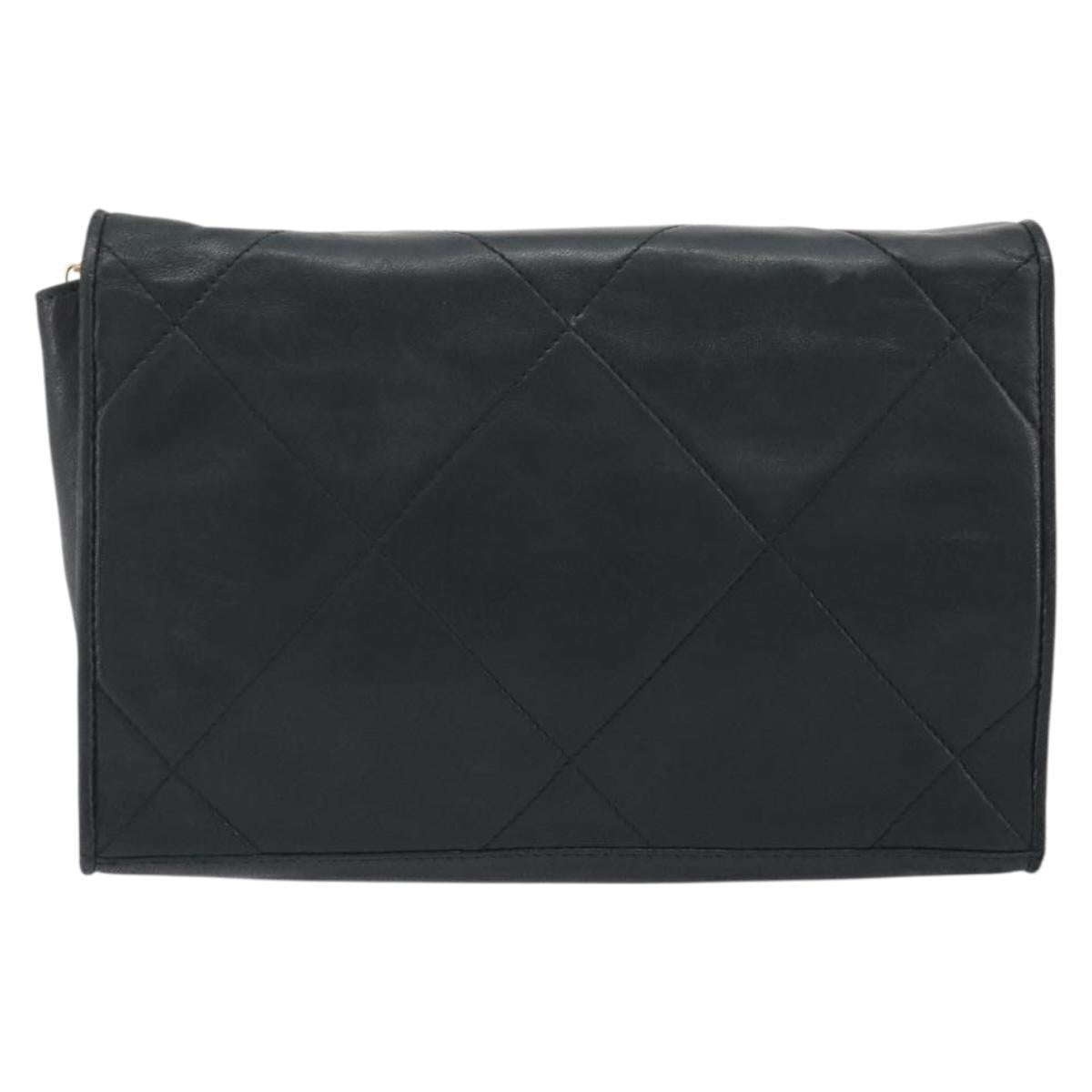 CHANEL Matelasse Chain Shoulder Bag Lamb Skin Black Gold CC Auth BA14205A