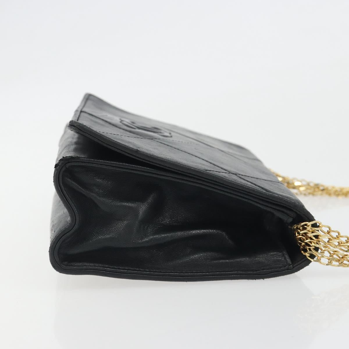 CHANEL Matelasse Chain Shoulder Bag Lamb Skin Black Gold CC Auth BA14205A
