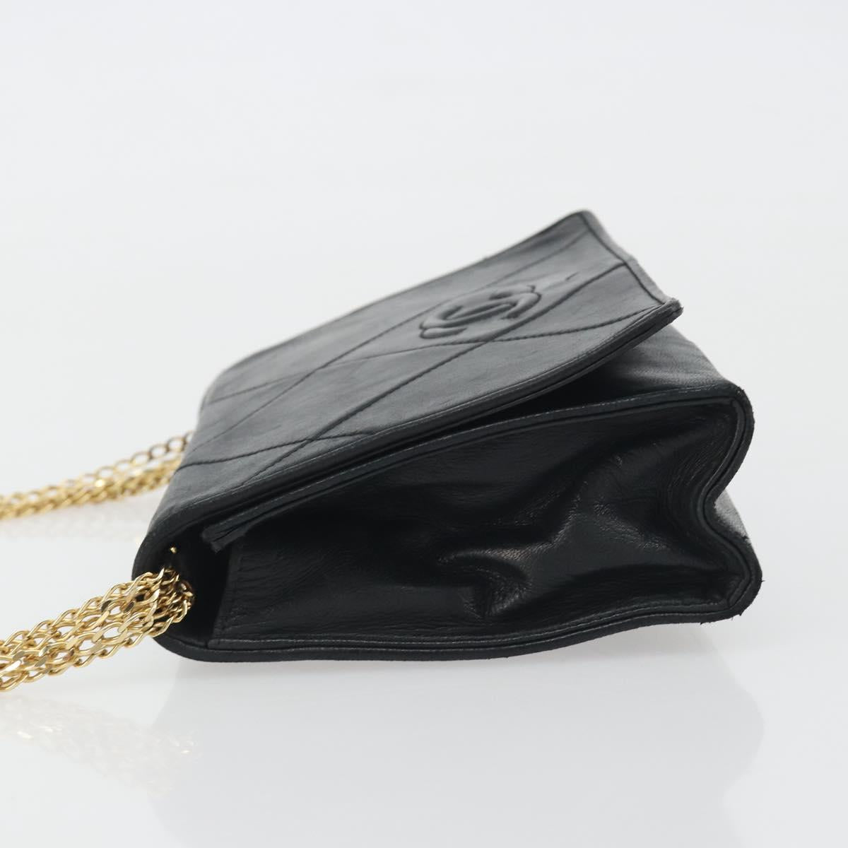CHANEL Matelasse Chain Shoulder Bag Lamb Skin Black Gold CC Auth BA14205A