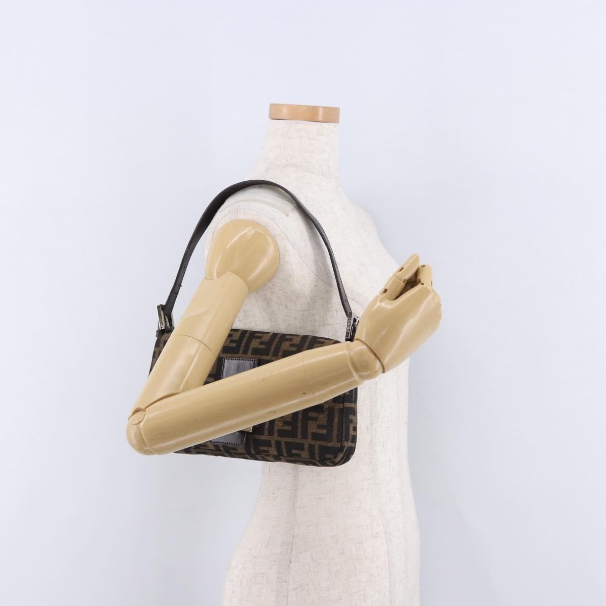 FENDI Zucca Canvas Mamma Baguette Shoulder Bag Brown Silver Auth BA14206SAV