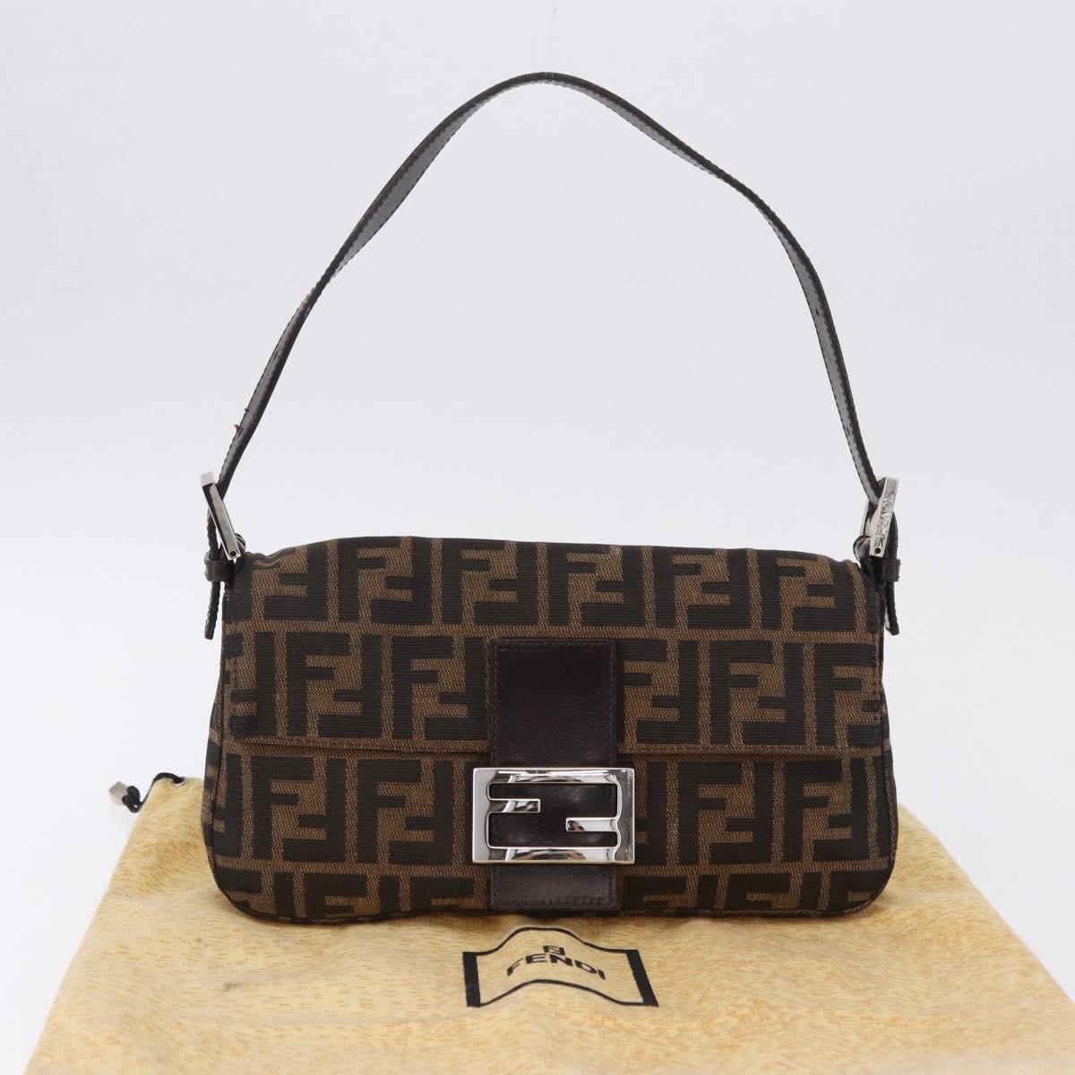 FENDI Zucca Canvas Mamma Baguette Shoulder Bag Brown Silver Auth BA14206SAV