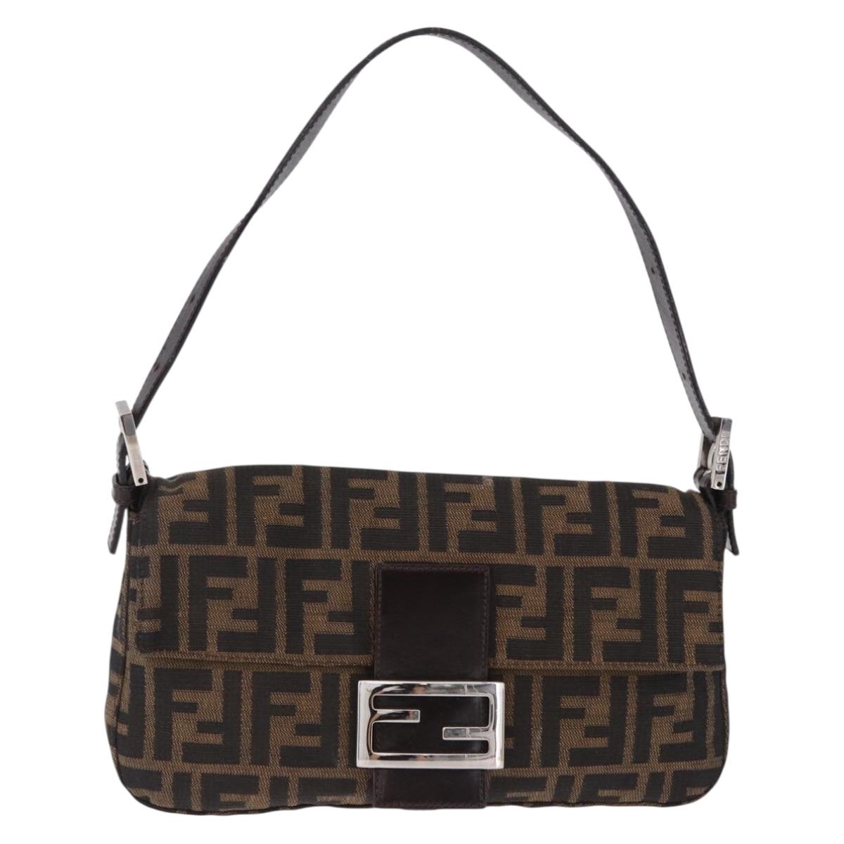 FENDI Zucca Canvas Mamma Baguette Shoulder Bag Brown Silver Auth BA14206SAV